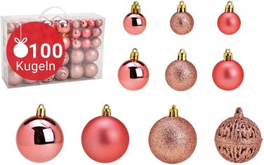 Набір прикрас для ялинки WOMA: 100 кульок різних кольорів (рожевий-рожевий) - пластикові, для ялинки