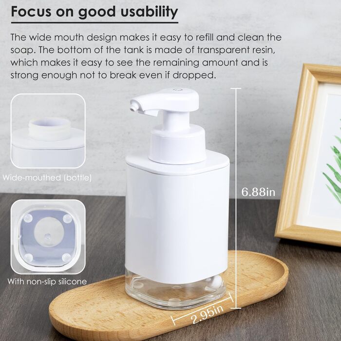 Automatic Soap Dispenser with Sensor Infrared Electric: 400ml Automatic No Touch Dispenser Soap with USB Charging Battery for Bathroom, Kitchen, Home White