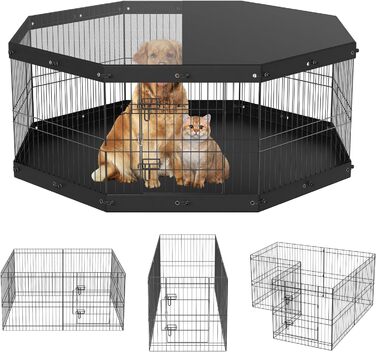 VEVOR 8-Panel Foldable Dog Playpen - 61cm High, Waterproof Oxford Fabric with Mat & Cover
