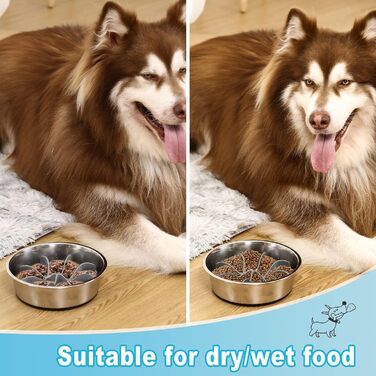 PETTOM 2 шт. миски для собак з нержавіючої сталі з антизалипанням, 2-в-1 миски для собак, годівниця для собак 1560 мл з неслизьким силіконовим дном, миска від заковтування для великих та середніх собак Ø21 см - 2 миски та 1 вставка