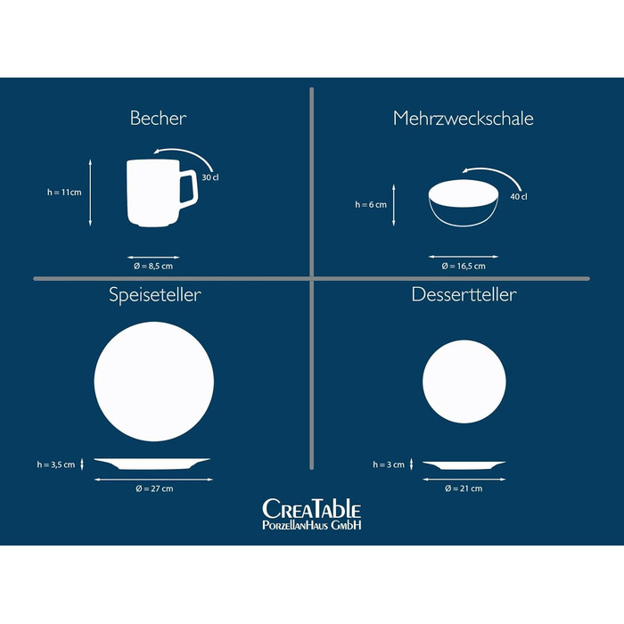 CreaTable Набір посуду MANDALA GOLD - чорний, 16 частин, кераміка, для дому, в духовку та мийку