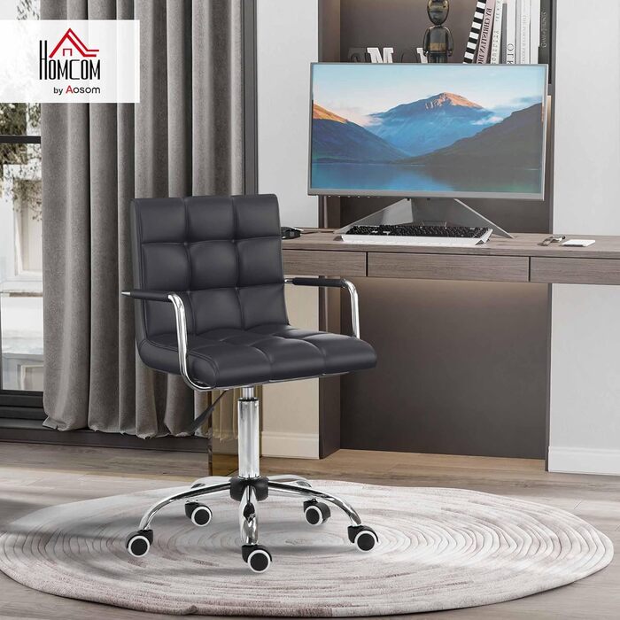Крісло офісне HOMCOM для дому та офісу, регульоване по висоті, поворотне, шкірозамінник, до 120 кг, чорне