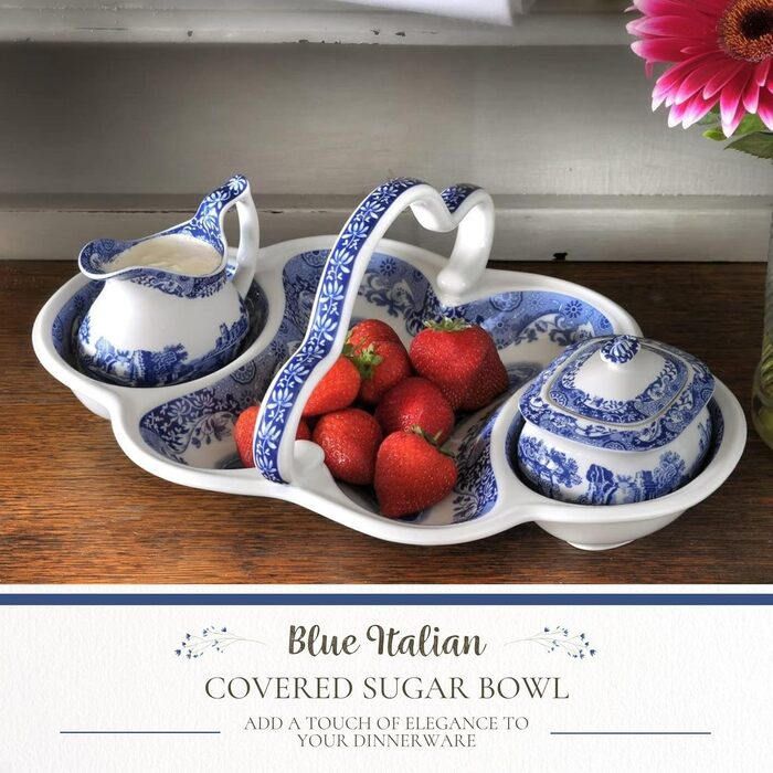 Spode Blaue Zuckerdose з кришкою, 266 мл, Steingut, вінтажний дизайн, придатна для миття в посудомийній машині, мікрохвильовій печі та морозильній камері