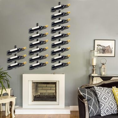 Wine Rack Bottle Rack for 6 Bottles, Metal Wine Rack Hanging Wall Mount Wine Bottle Shelves, Wall Shelf Wine Storage Shelf for Kitchen Dining Room Bar (12 Degree Tilt)