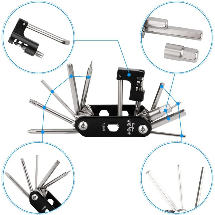 Набір інструментів для велосипеда WOTOW 16 в 1 - багатофункціональний велосипедний інструмент, комплект для ремонту велосипеда в дорозі, складаний інструмент для професійного ремонту велосипеда, мультитул для їзди на велосипеді на відкритому повітрі