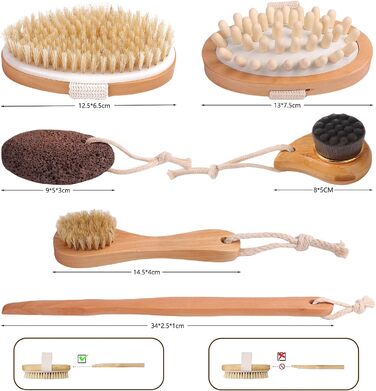 Набір для масажу тіла: щітка для спини, душова щітка, щітка для ніг з пемзою, щітка для обличчя. Для пілінгу та масажу всього тіла.