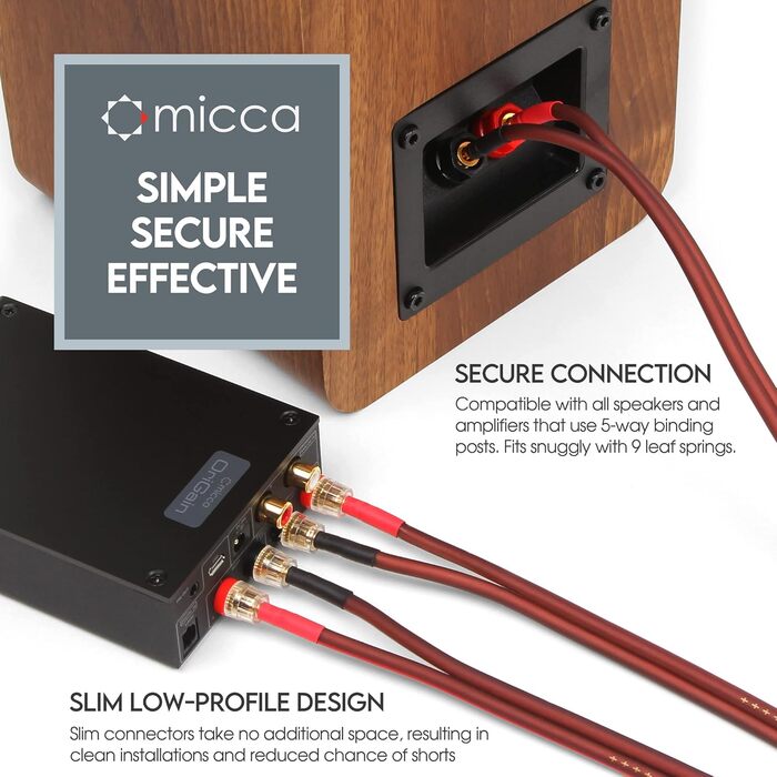 Акустичний кабель Micca з чистої міді з позолоченими банановими роз'ємами, 4 метри