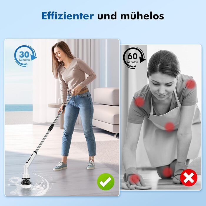 ETENTOUS Electric Cleaning Brush with 8 Replacement Brush Heads, Electric Spin Scrubber with 3 Modes, Power Scrubber with 37-140cm Adjustable Handle for Bathroom, Kitchen, Car, and Floor