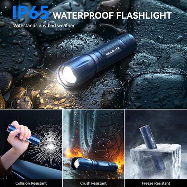 LED ліхтарик Gearlite 2 шт., 2000 люмен, 5 режимів, IP65, водонепроникний, для кемпінгу, туризму, дітей, невідкладних ситуацій (блакитний)