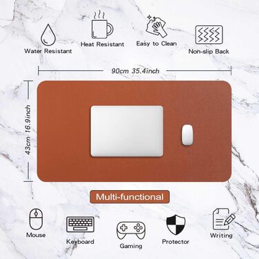 Підкладка на стіл велика 90x43 см Braun з PU шкіри, килимок для миші, клавіатури та ноутбука, водонепроникний, антиковзкий