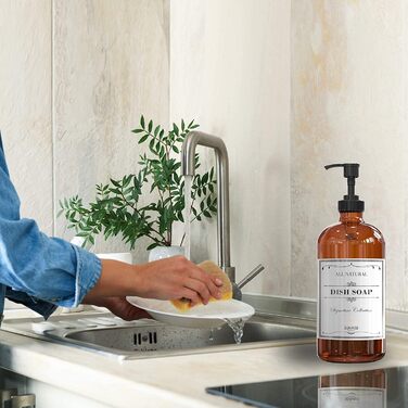 Набір дозаторів для мила з прозорого скла (2 шт.), 473 мл, коричнева скляна чаша, чорний пластиковий насос, для ванної та кухні