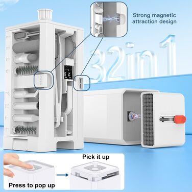 Набір для чищення клавіатури 32 в 1: для iPhone, iPad, ноутбука, ПК, AirPods, камери та іншого. Аксесуари для чищення мобільних пристроїв та електроніки (білий)