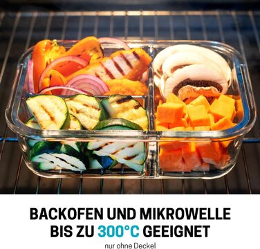 Набір контейнерів для їжі Igluu Meal Prep (3 шт.) – 980 мл, з 3 відділеннями, з боросилікатного скла, BPA-free, підходить для мікрохвильовки, духовки, морозильної камери та мийки посуду, витікання неможливе