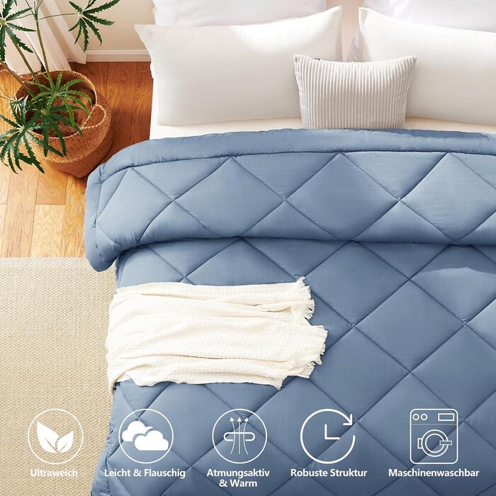 Всесезонна ковдра CozyLux 200x200 см для 4 сезонів, сіро-блакитна