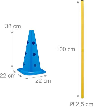 Набір перешкод Relaxdays для собак: 12 пілонів та 6 стійок, для аджиліті та футбольного тренування, блакитно-жовтий