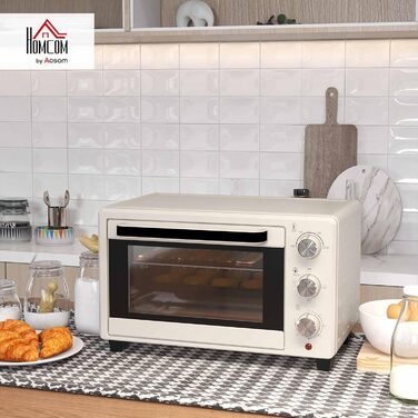 Міні-піч HOMCOM 21 л, 1400 Вт, 100-230°C, таймер, крихтосховище, деко, решітка-гриль, вікно, для піци, кремово-білий