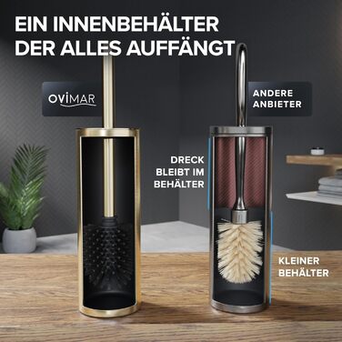 Набір для чищення унітазу Ingoy | Силіконова щітка для унітазу | Чорний | з нержавіючої сталі з кришкою | для ванної кімнати та гостьового WC | Змінний насадок | Дизайн Silvolles (Золотий)