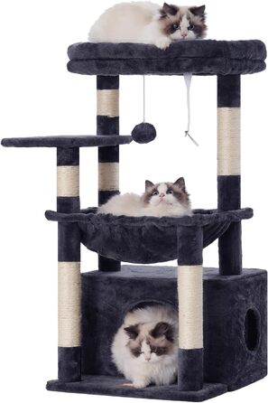 Кігтеточка для котів Heybly Kratzbaum HCT008SW сірого кольору з великим м'яким кошиком та місцем для сну