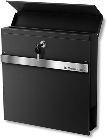 Поштова скринька Metzler з газетницею Anthrazit, персоналізована з табличкою з нержавіючої сталі V2A, порошкове покриття RAL 7016 Anthrazit - Stelio (RAL 9005)