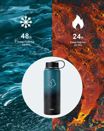 Insulated water bottle, 2 l, stainless steel, with straw lid and flex seal, keeps cold for 48 hours, hot for 24 hours, double-walled, wide opening, BPA-free, leak-proof, (1180 ml, Starry Indigo)