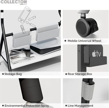 Підставка для телевізора FITUEYES Design Mobiler, роликова, для 55-78 дюймів, до 45 кг, регульована висота, металева конструкція, полиця з дерева, для офісу, школи, дому, серія Collector, чорний