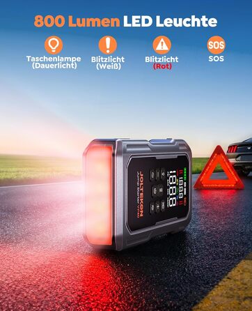 Павербанк для автозапуску 7000A з компресором, LED-ліхтарем та LCD-дисплеєм для бензинових та дизельних двигунів (до 12.0L)