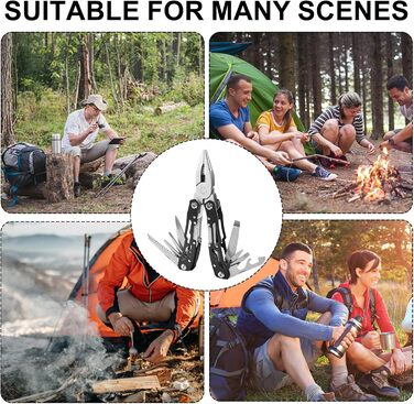 Мультитул чоловічий з нержавіючої сталі, мультиінструмент для подарунку, складаний ніж-мультитул з чохлом (чорний)