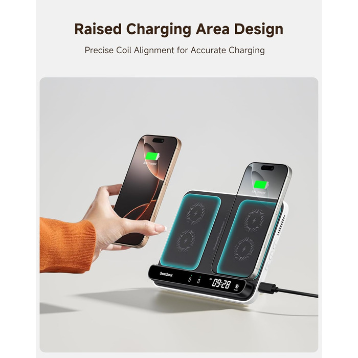 Зарядна станція SwanScout 710A для iPhone 17/Air/15/14/13/12/11 та Apple Watch/AirPods, бездротова зарядка 2 в 1