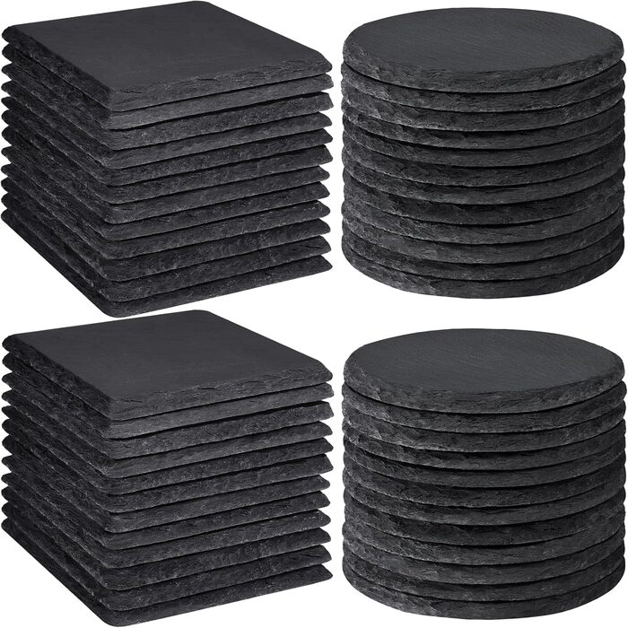 MAPRIAL 36-Piece Slate Coasters Bulk, 10.2 cm Hexagonal, Blank, Black Stone Coasters for Drinks, Natural, Handmade, Hexagon, Stone for Laser Engraving, Gifts, Engraving, Halloween (48 Pieces)