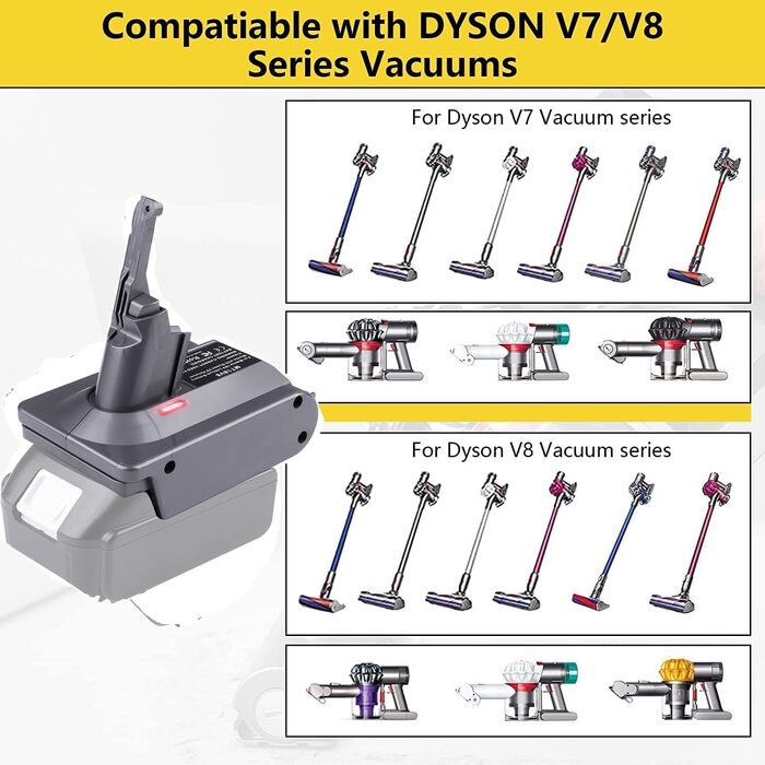 Адаптер для акумулятора Makita 18V до Dyson V7/8: перетворювач акумулятора для пилососів Dyson V7/8 Animal, Absolute, Motorhead Pro