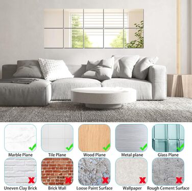 10 самоклеючих дзеркальних наліпок, 20x20 см, 2 мм акрилової плівки для ванної, вітальні, спальні, шафи