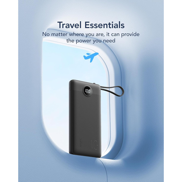 Power Bank VRURC 10000mAh з 4 кабелями, портативний акумулятор USB-C для iPhone/Huawei/Samsung, LED-дисплей, 5 виходів, чорний