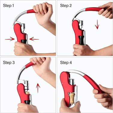 Drincarier Professional Bottle Opener, Zinc Alloy, with Lever, Corkscrew, with Foil Cutter, Waiter Knife/Bunny, Red
