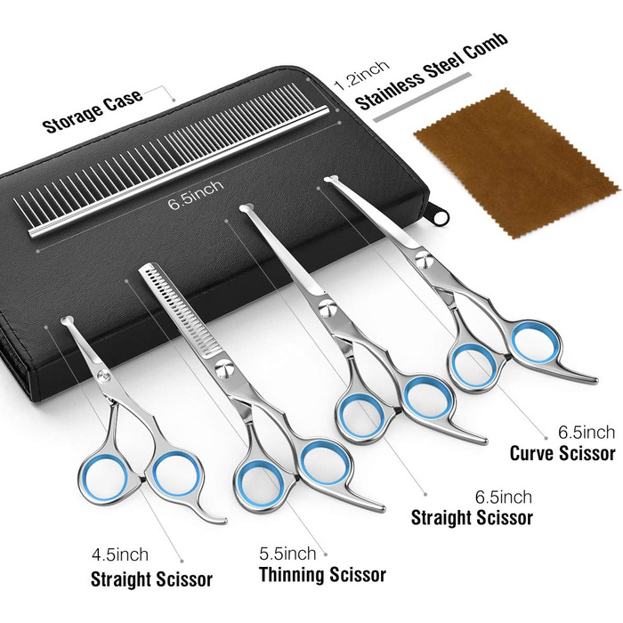 Набір професійних ножиць для грумінгу собак Pawaboo (5 шт.) - ножиці для стрижки шерсті з безпечними закругленими кінцями, синій