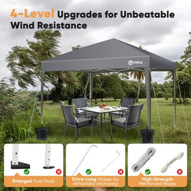 Sekey One-Touch Pop-Up Pavilion 3x3 Waterproof Stable Winter-Proof, Folding Pavilion 3x3m with Thickened Tubes, Party Tent Pavilion Foldable for Camping Festival Party, Grey