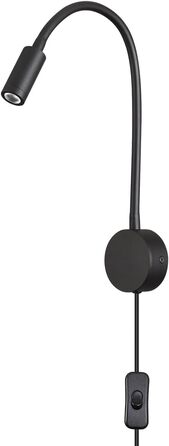 Настінний світлодіодний світильник для читання 3W теплий білий 3000K чорний з вимикачем на шнурі