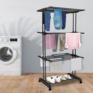 Воніа - сушилка для білизни на колесах, металева, 3 яруси, 6 розкладних крил, 72 x 50 x 172 см, для дому та саду