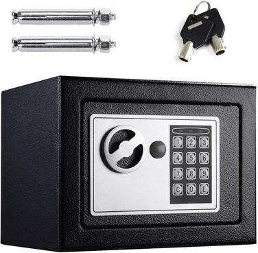 Сейф Tresor з двобічним замком, сталева конструкція, електронний код та 2 ключами для бізнесу, готівки, ювелірних виробів та цінностей (4.6L, чорний)