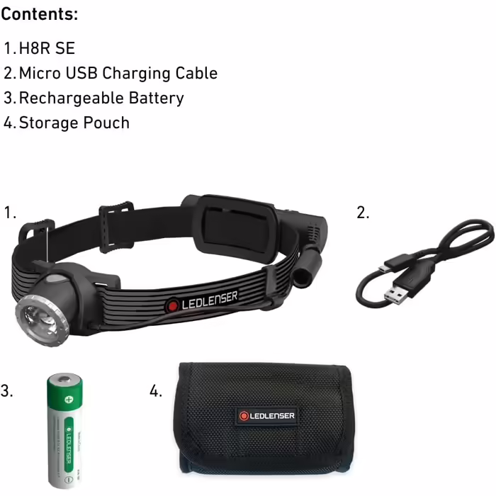 Налобний ліхтар Ledlenser H8R SE, 700 люмен, акумуляторний, LED, фокусування, до 170 м, до 70 годин, з USB-кабелем і чохлом