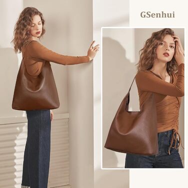 Сумка жіноча GSenhui Hobo Bag шопер з м'якої шкіри коричневого кольору для роботи, навчання та покупок