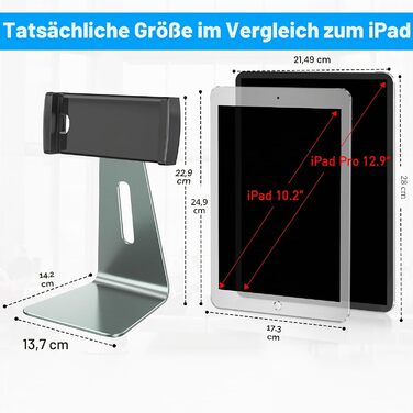 Регульована підставка для планшета AboveTEK з алюмінію, поворотна на 360° для iPad Pro/Air/Mini, Galaxy Tab (7–12,9 дюймів), сіра — для офісу, кухні та магазинів