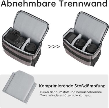 Сумка для камери S-ZONE: водонепроникна фотосумка для DSLR/SLR з кріпленням для штатива та аксесуарами (сіра)