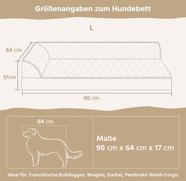 Ортопедичне ліжко для собак великих порід - водонепроникне, з неслизьким дном та знімним, пральним чохлом (90 x 64 x 17 см)