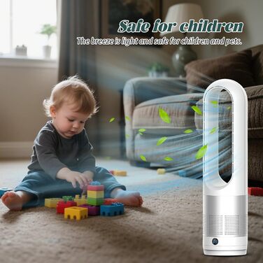 Турбовентилятор без лопатей 56 см, 4000-5600 об/хв, тихий DC мотор, з пультом, осциляція 80°, таймер 8 год (срібний)