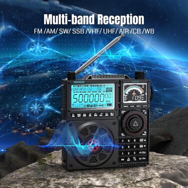 Радіоприймач Raddy RF919 SSB: FM/AM/SW/VHF/UHF/AIR/CB, з тюнером, 3 антени, 5000mAh, сірий