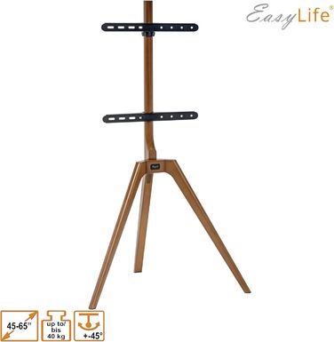 Підставка для телевізора EasyLife з дерева, штангель, трипод, для студії, до 65 дюймів, до 40 кг, поворотна, регульована по висоті, з управлінням кабелів, VESA до 400x400 (Чорний/Бук) (Білий/Волоський горіх)