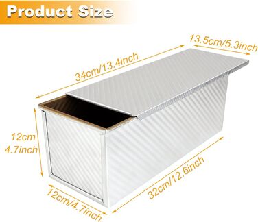 JMIATRY Large Pullman Loaf Pan with Lid, 1000 g, Non-Stick Loaf Pan for Baking, 34 x 13.5 x 12 cm, Aluminum Alloy Bread Pan, Loaf Pan for Baking