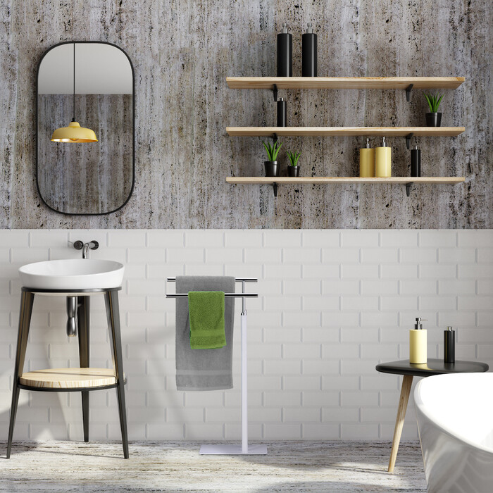 Relaxdays Standing Towel Rack White-Silver