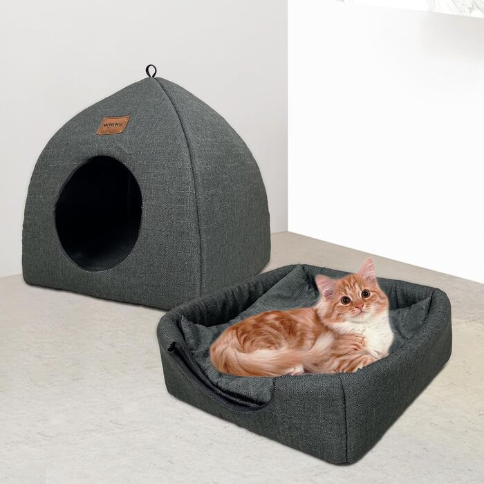 Будиночок для котів Katzenhöhle з подушкою, 40x40x35 см, сірий (M)