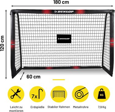 Dunlop Football Goal - Metal Soccer Goal Post - Training Accessory for All Ages - Easy Assembly - 180x120x60cm, 240x160x85cm, 120x300x200cm - Black/Red